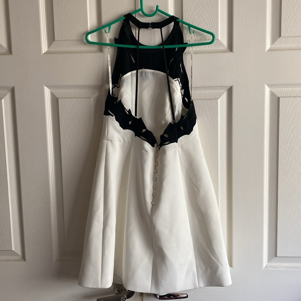 Halston Heritage White Embroidered Colorblock Mini Dress - Picture 7 of 10